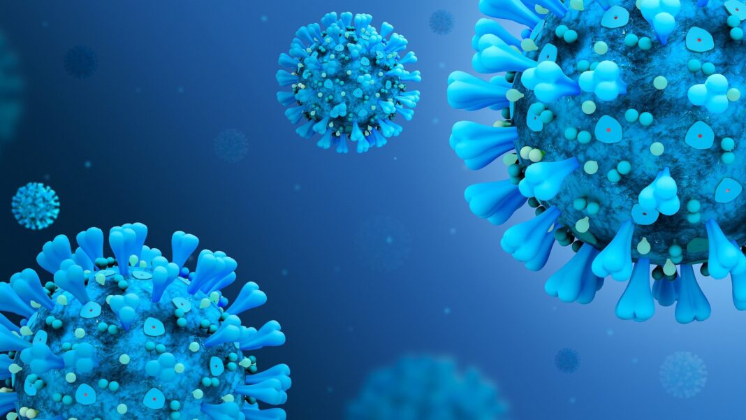 Virus flotando sobre fondo azul