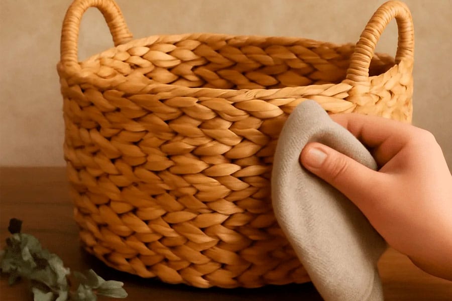 Limpieza de una cesta de mimbre