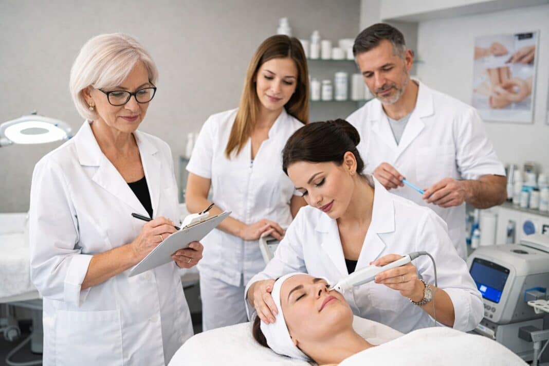 Centro de formación estética con alumna realizando prácticas